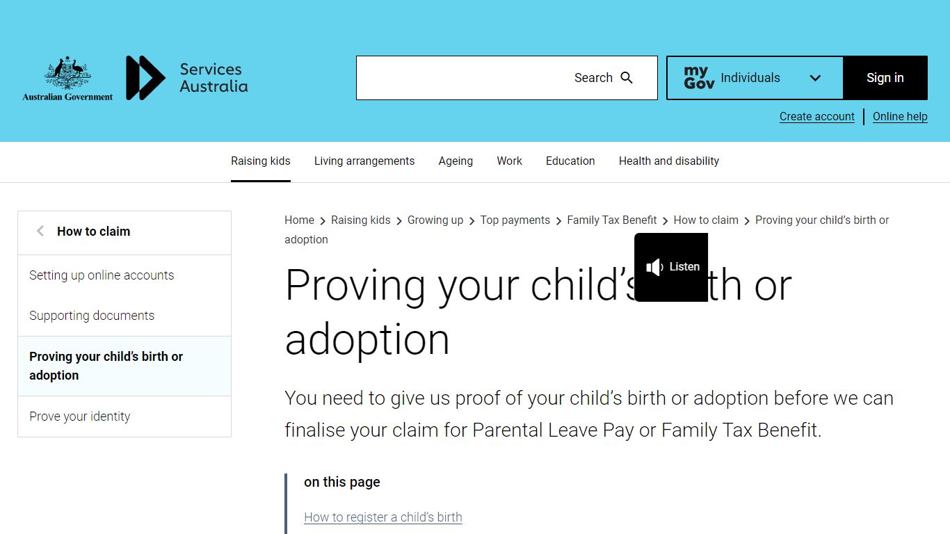 Proving your child’s birth or adoption - Services Australia