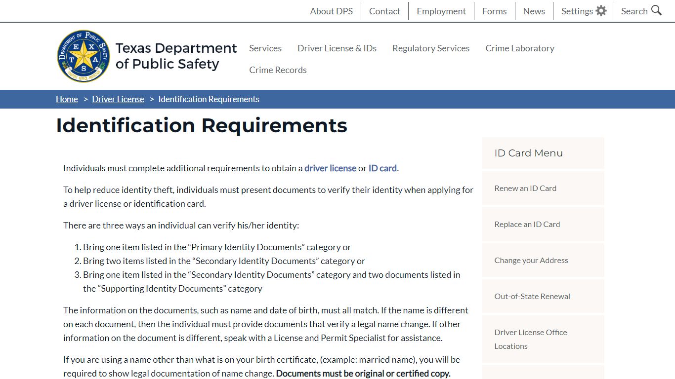 Identification Requirements | Department of Public Safety